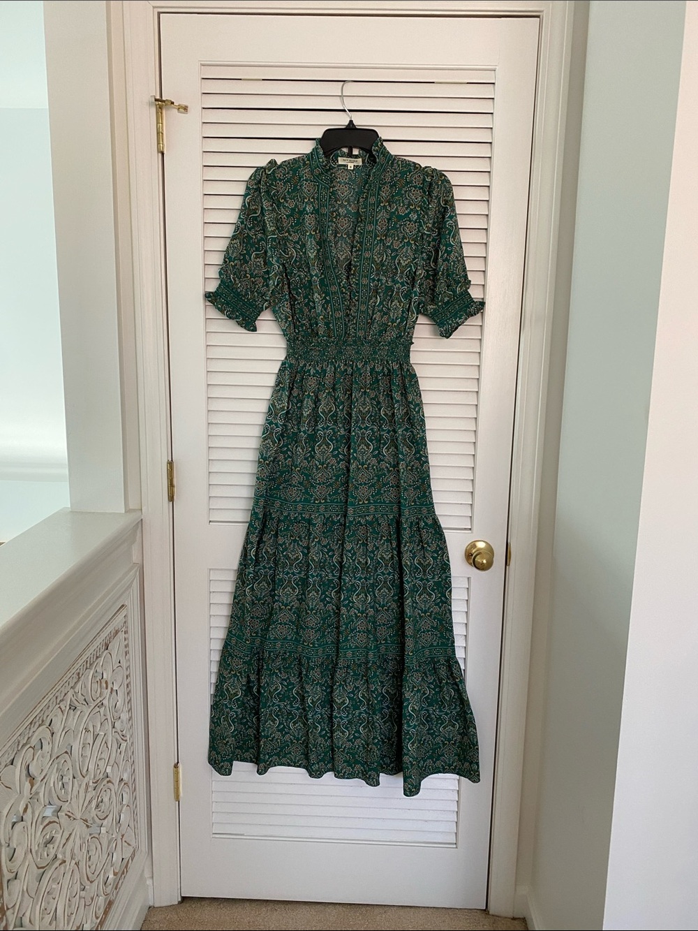 Max Studio Women's Green Paisley Maxi Dress with Smocked Waist